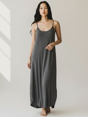 Women’s Charcoal Slip Maxi Dress with Spaghetti Straps